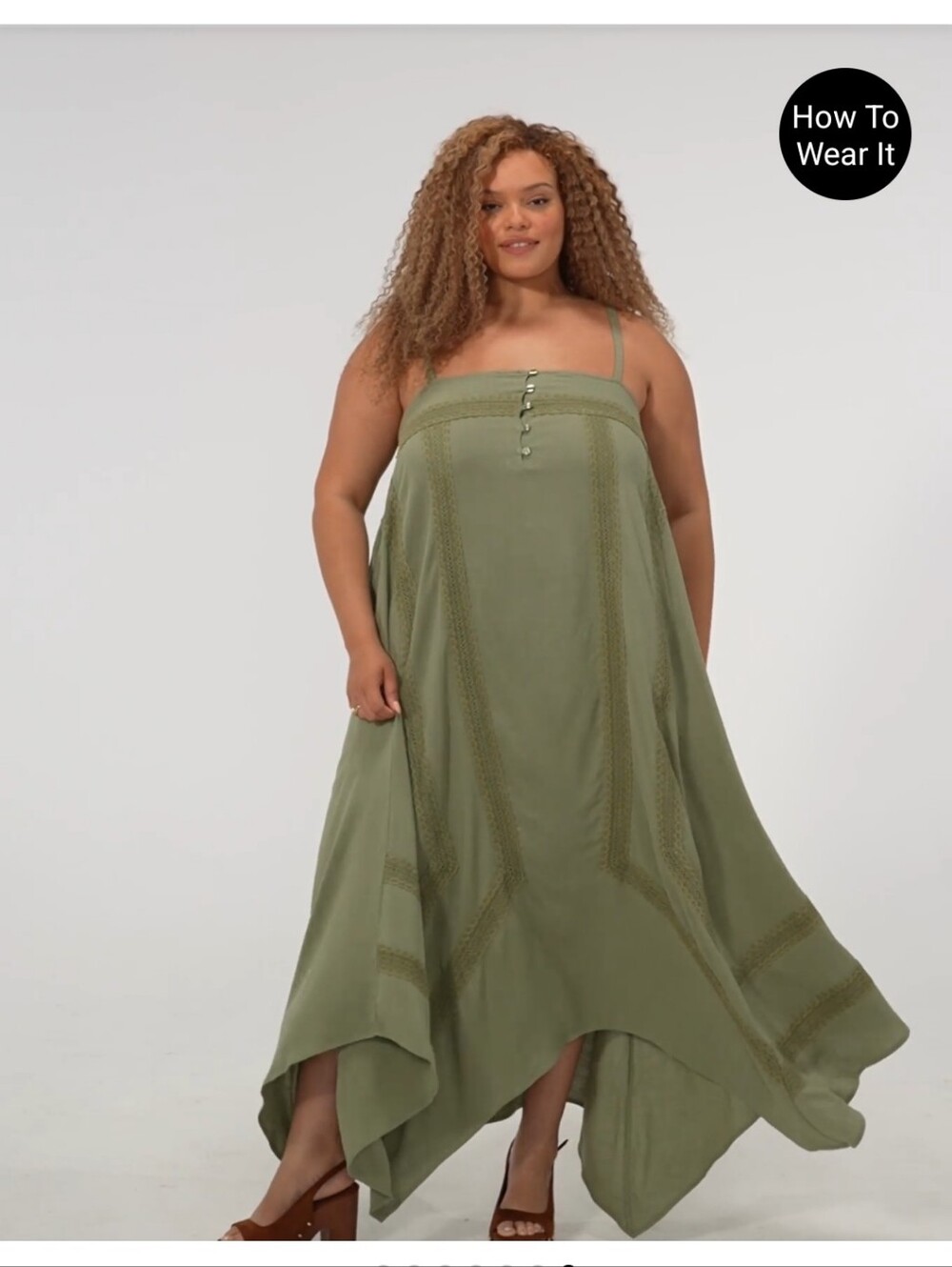 Olive Festi Square Neck Hanky Hem Maxi Dress